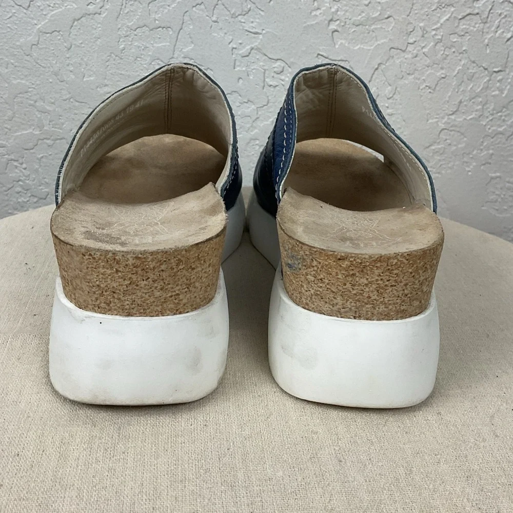 Fly London Suze Women’s Blue Leather Slip On Slide Platform Sandal Sz 41, US 10 - Picture 9 of 15